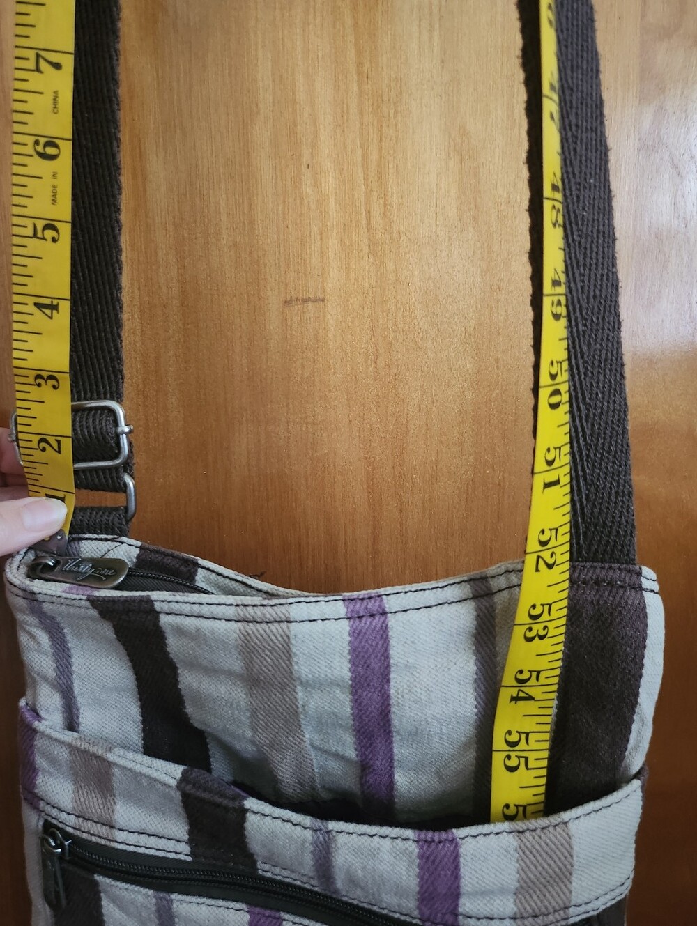 Thirty-one Purple and Brown Striped Crossbody Cotton/Linen - Picture 4 of 10